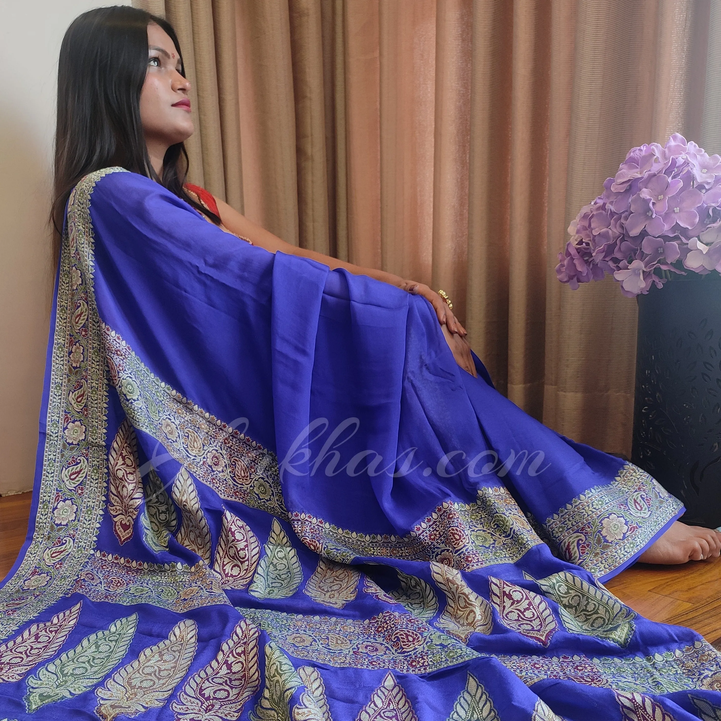 Blue Banarasi Bandhej Bridal Saree