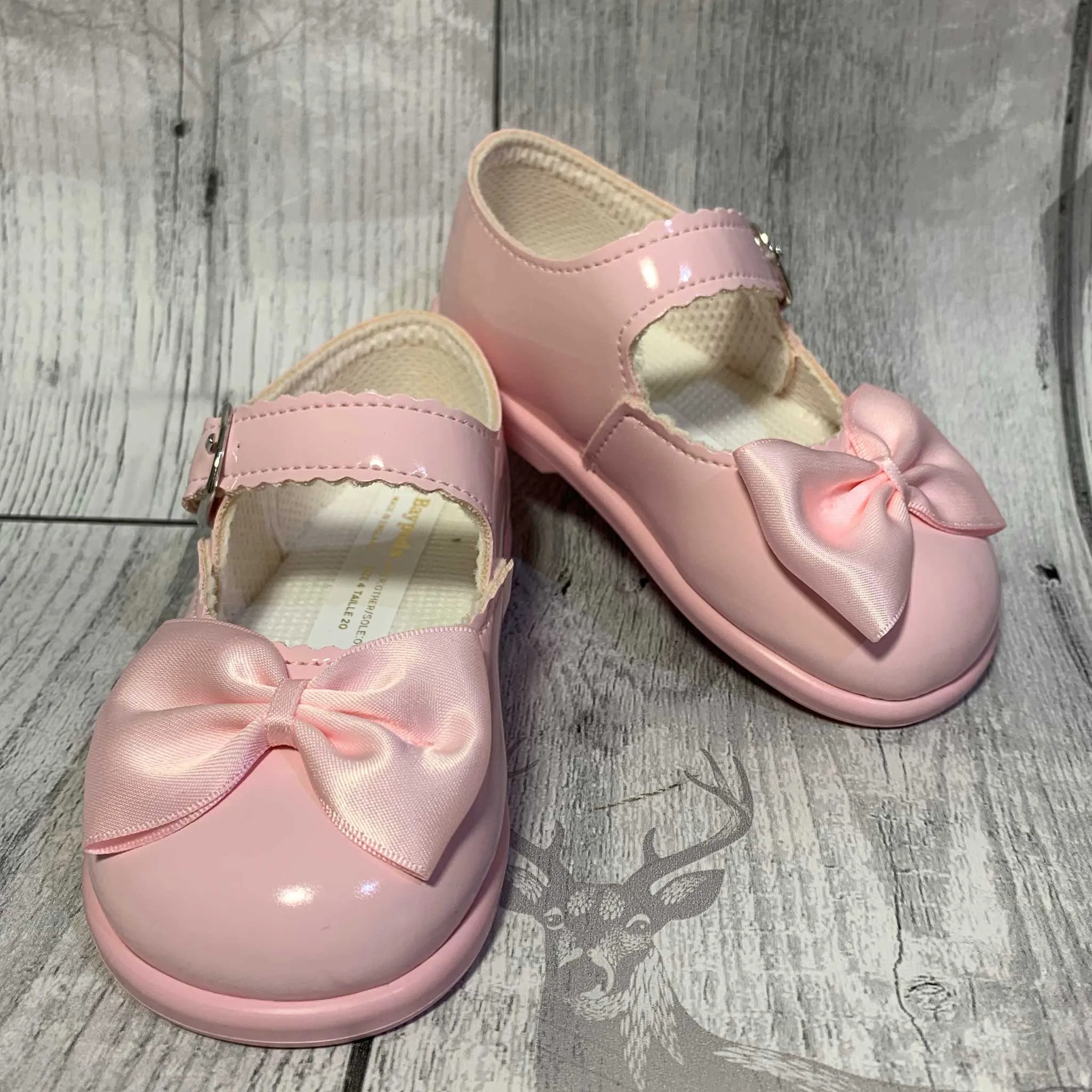 Girls First Walker Shoes - Hard Sole Pink with Bow