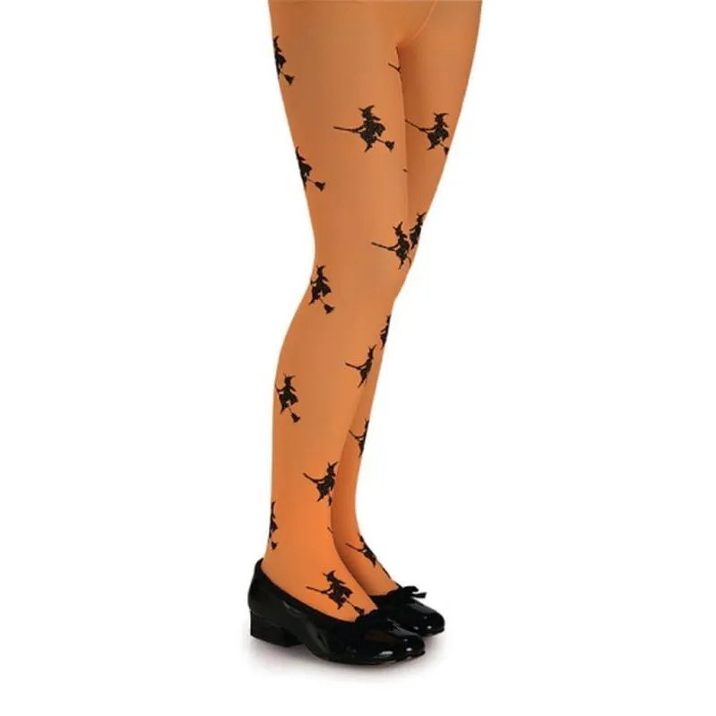 Glitter Witch Tights Orange, Child