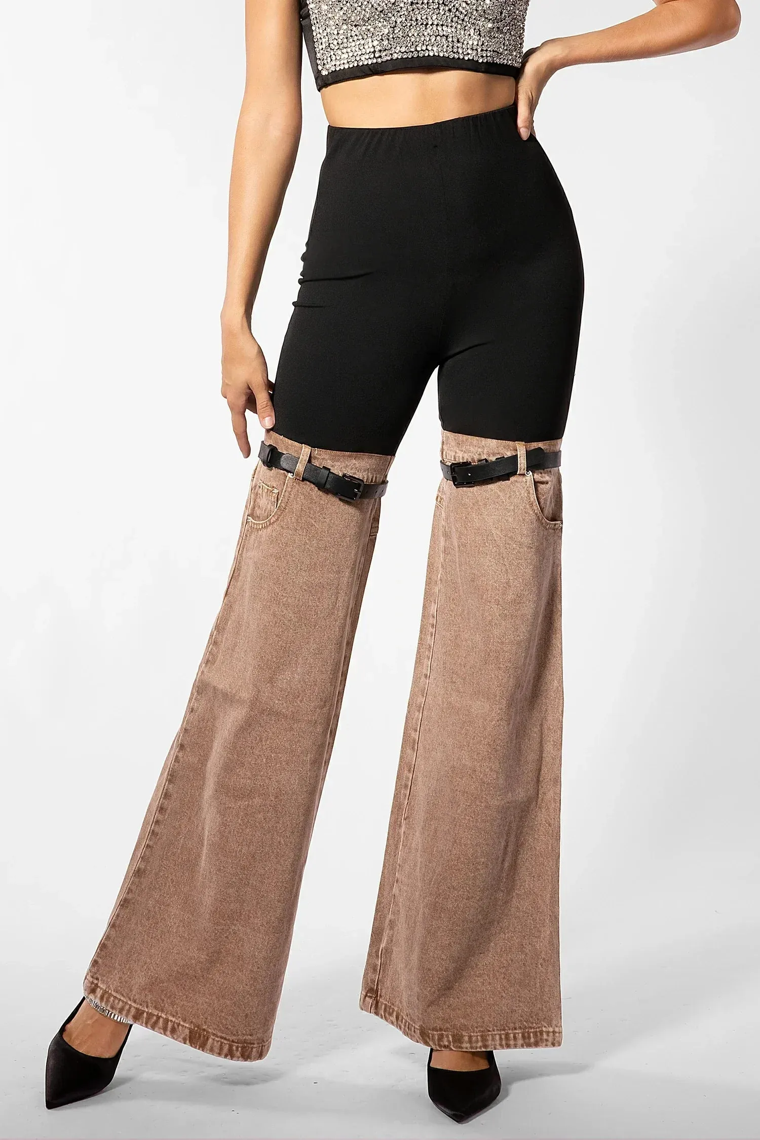 Kallipateira High Waist Color Block Wide Leg Pants