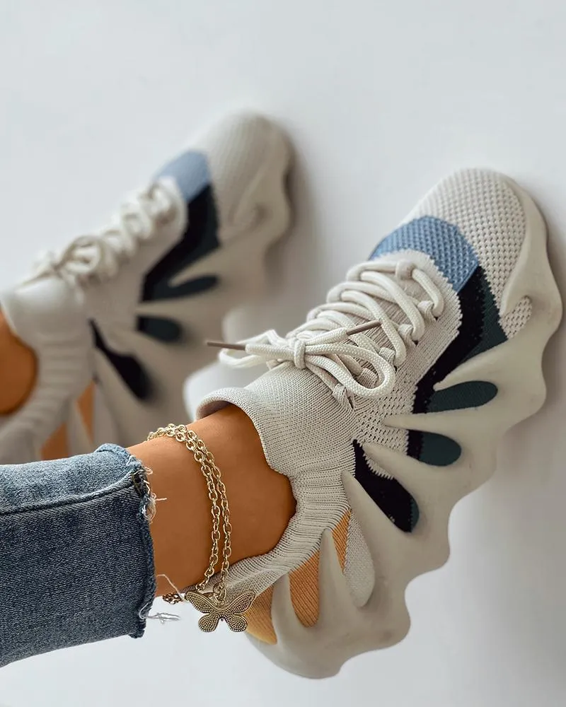 Lace up Colorblock Breathable Knit Octopus Sneakers