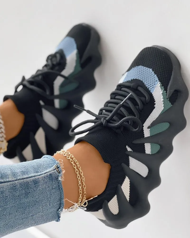 Lace up Colorblock Breathable Knit Octopus Sneakers