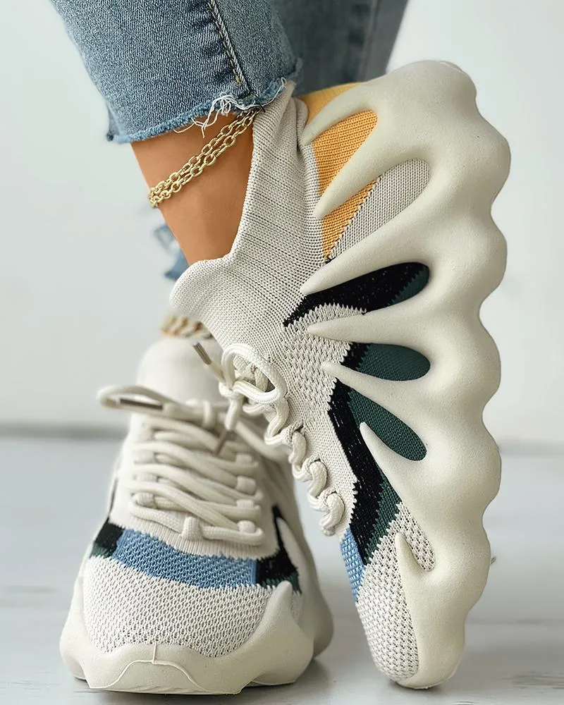 Lace up Colorblock Breathable Knit Octopus Sneakers