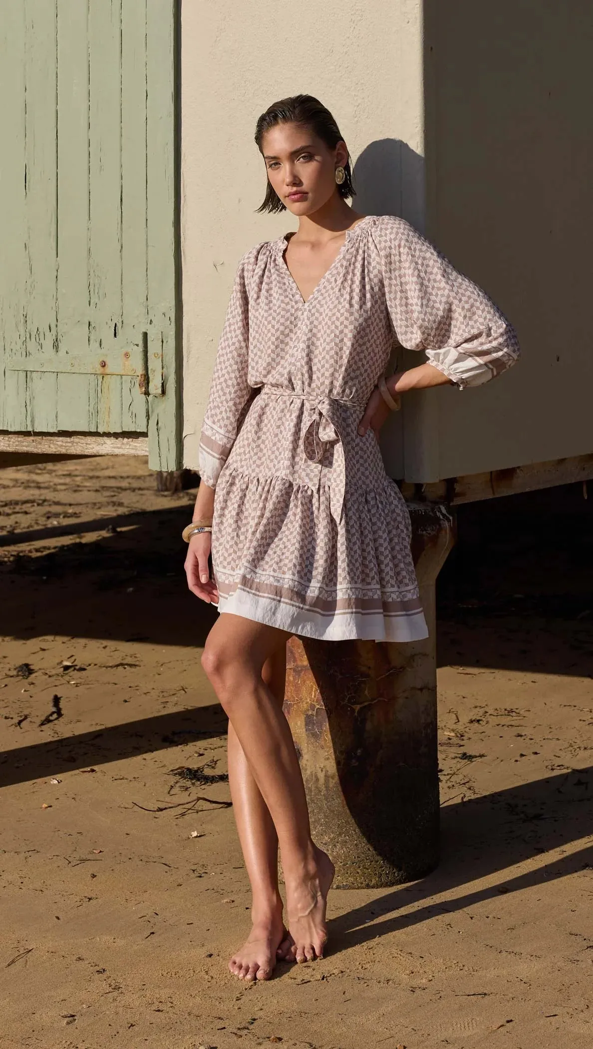 Soleil Smock Dress Beige
