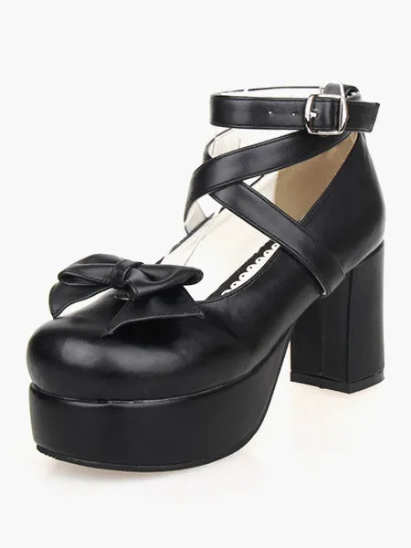 Sweet Lolita Heel Platform PU Black Cross Straps Lolita Shoes