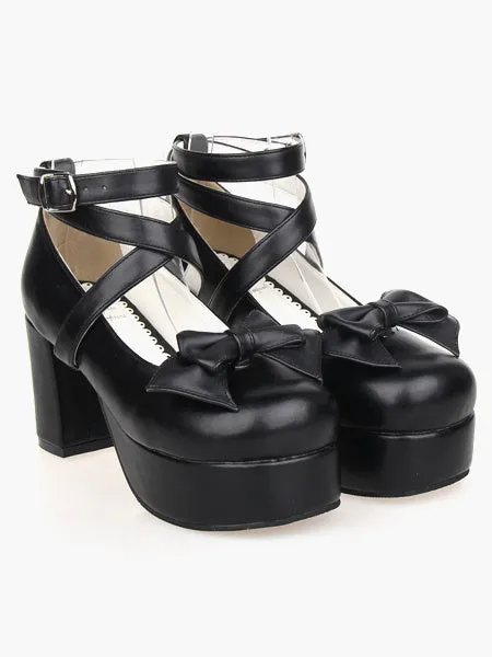 Sweet Lolita Heel Platform PU Black Cross Straps Lolita Shoes