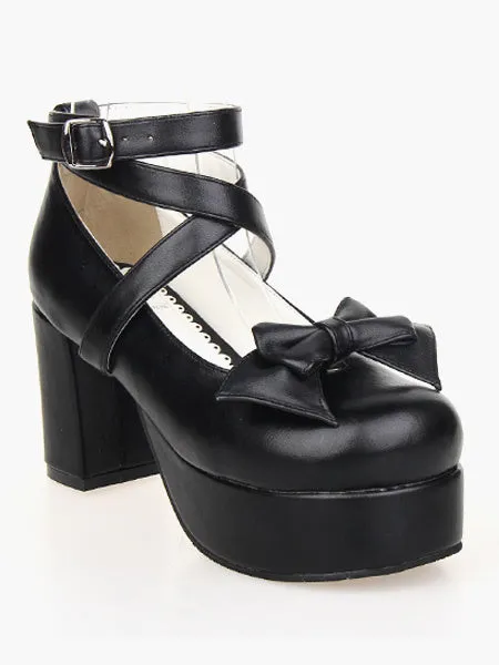 Sweet Lolita Heel Platform PU Black Cross Straps Lolita Shoes