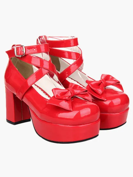 Sweet Lolita Heel Platform PU Black Cross Straps Lolita Shoes