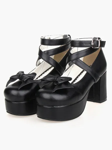 Sweet Lolita Heel Platform PU Black Cross Straps Lolita Shoes
