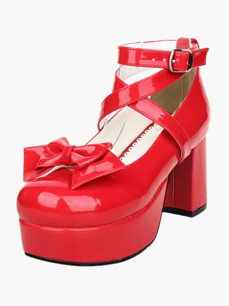 Sweet Lolita Heel Platform PU Black Cross Straps Lolita Shoes