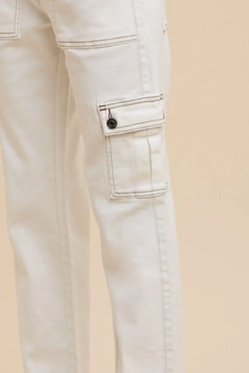 White Straight Leg Jeans with Cargo Pockets