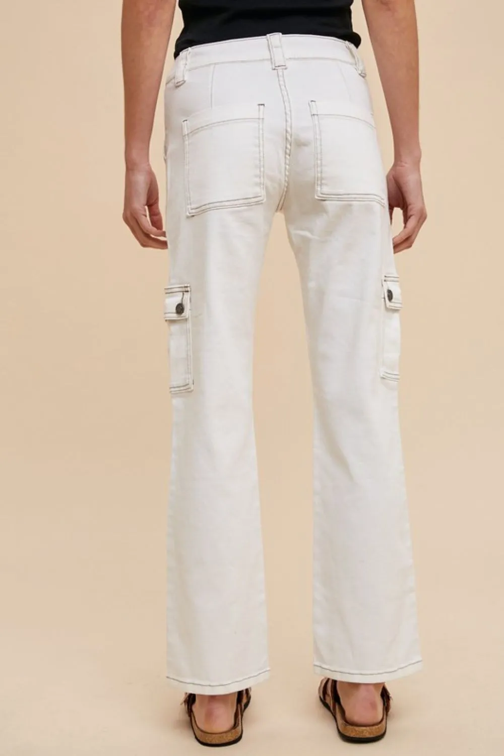 White Straight Leg Jeans with Cargo Pockets