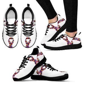 Womens Autism Awareness Ribbon Puzzle Sneakers